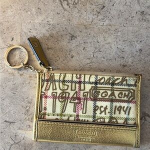 Coach Gold and Plaid Keychain Wallet